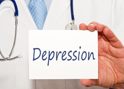 doctor holding sign saying depression