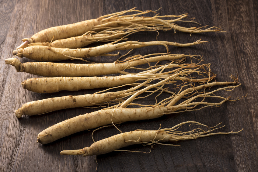 ginseng on a wooden board