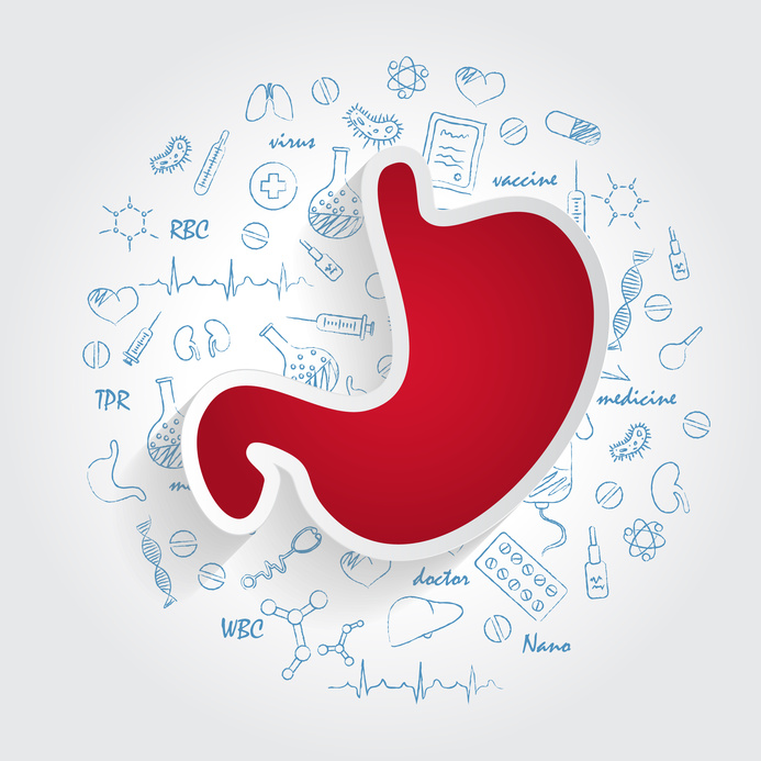 Icons For Medical Specialties. Gastrology And Stomach Concept. Vector Illustration With Hand Drawn Medicine Doodle. Stomach, Gastric, Digestion, Belly, Endoscopy, Helicobacter, Dyspesia, Gastritis